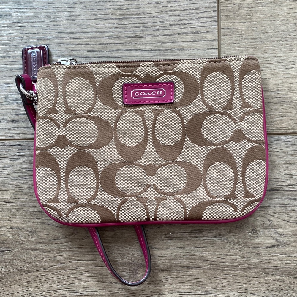 Coach Tan and Pink Wristlet